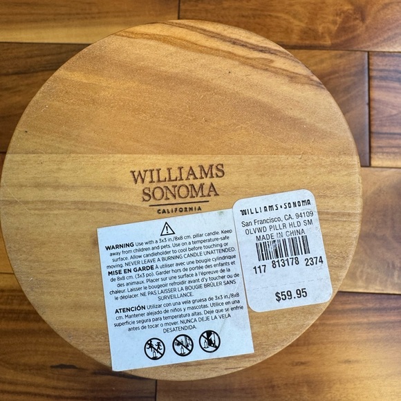 Williams Sonoma Beautiful Olivewood Pillar Candle Holder Brand New - Picture 6 of 8